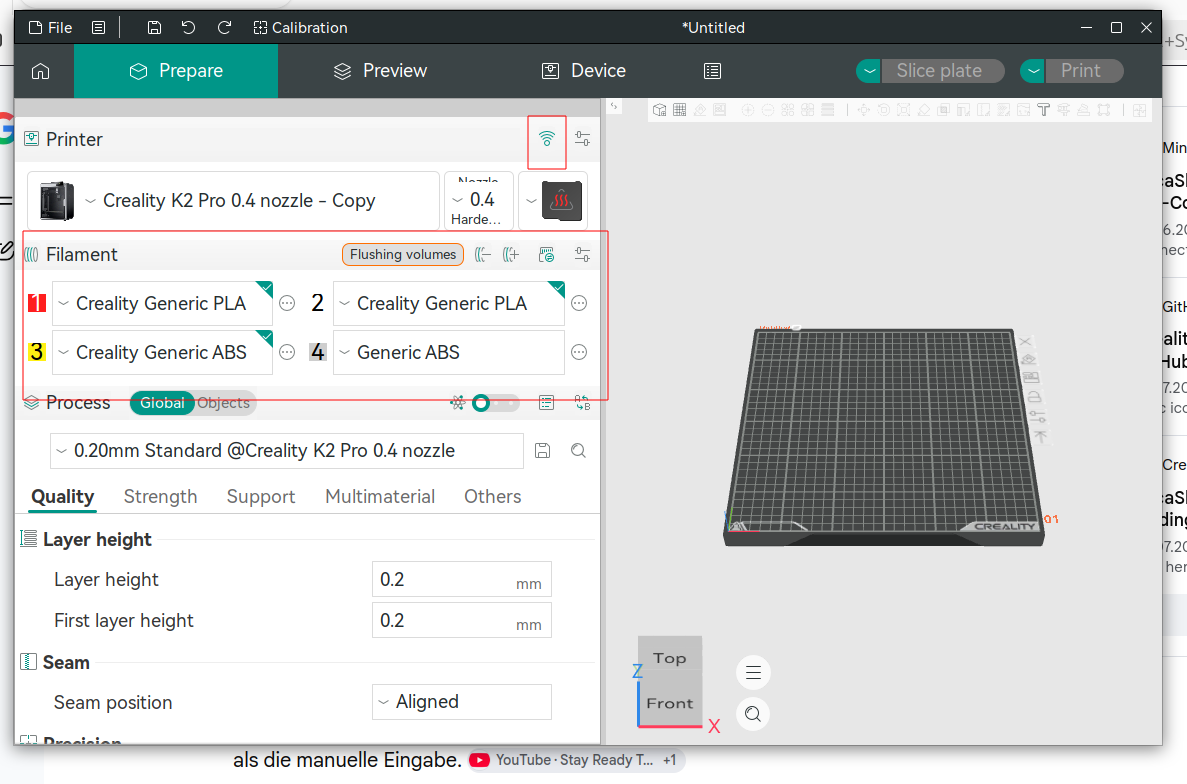 Problem Orca-Slicer mit CFS-Synchronisation Creality K2 Combo Pro